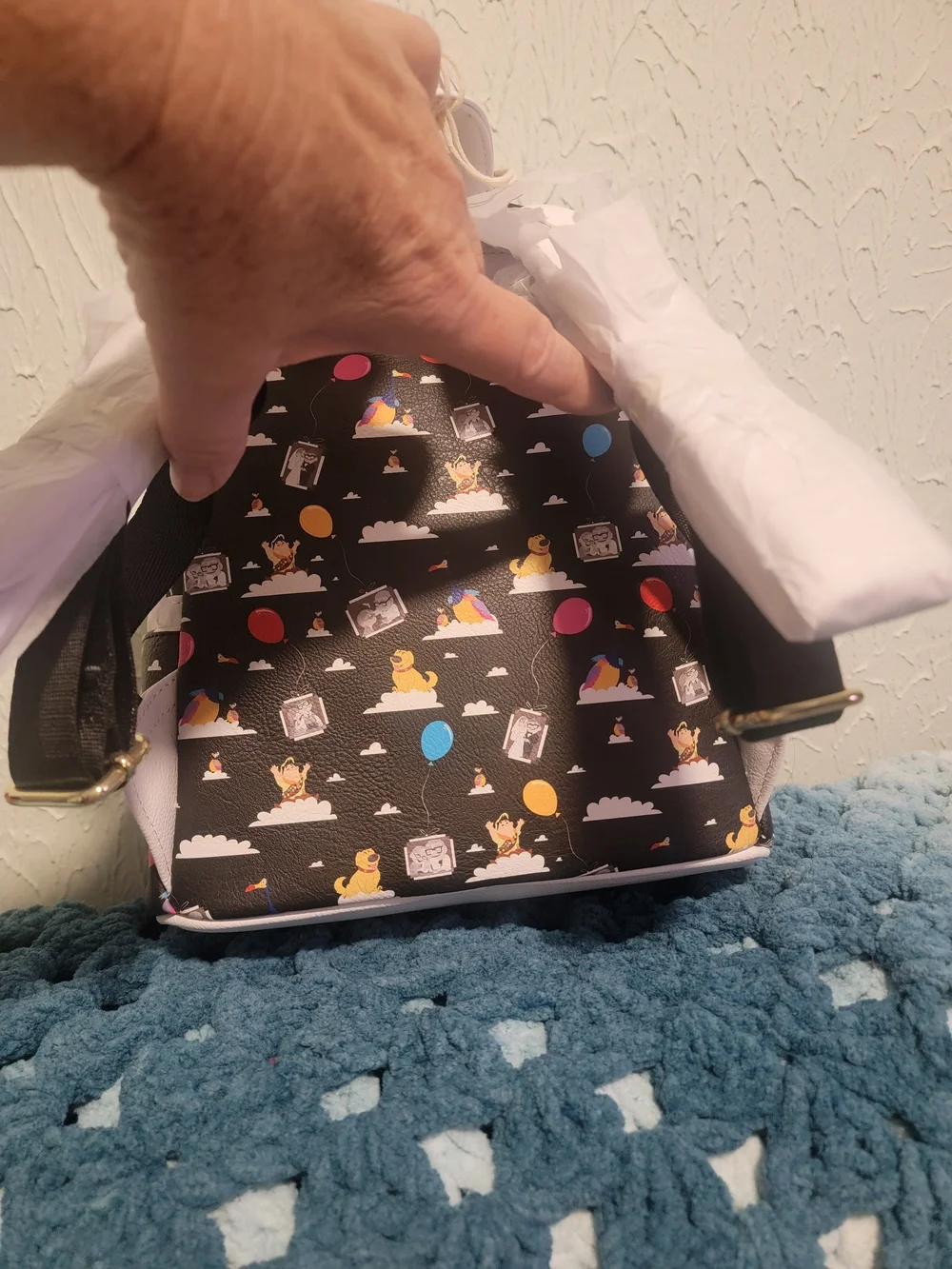 UP Disney Parks × Loungefly Black Mini Backpack with Multicolor Balloon Print